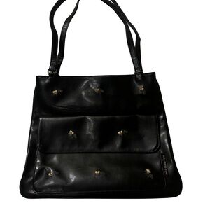 Antique Black Embellished Leather Tote Bag